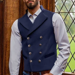 Chaleco de traje de doble botonadura para hombre, ropa ajustada informal de moda, camiseta sin mangas para oficina de negocios, ropa de boda, la mejor