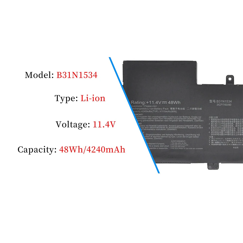 Imagem -04 - Bateria do Portátil para Asus Zenbook U5000 Ux510 Ux510uw Ux510uw1a Ux510uw-rb71 Ux510uw-cn044t Ux510ux-1a Ux510ux-cn020t-be B31n1534