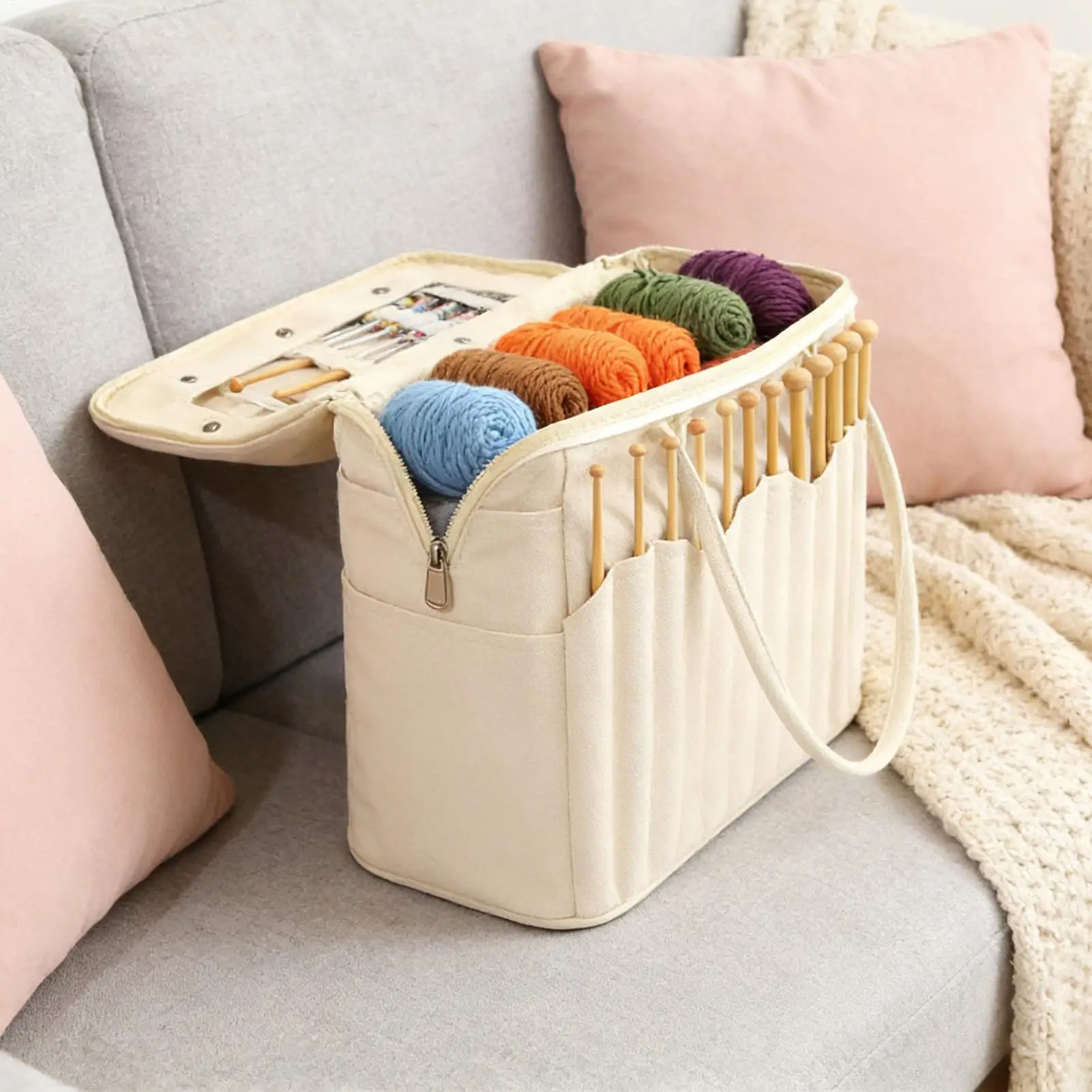 

Сумка для хранения пряжи и спиц, 1 шт., портативный чехол для пряжи для рукоделия, большой вместимости, для любителей творчества, для использования вне дома