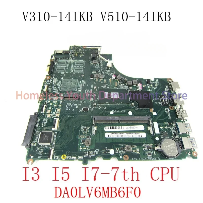 For Lenovo V310-14ISK V310-14IKB V510-14IKB Laptop Motherboard With CPU i3 i5 i7 7th Gen 4G-RAM DA0LV6MB6F0 Mainboard full test