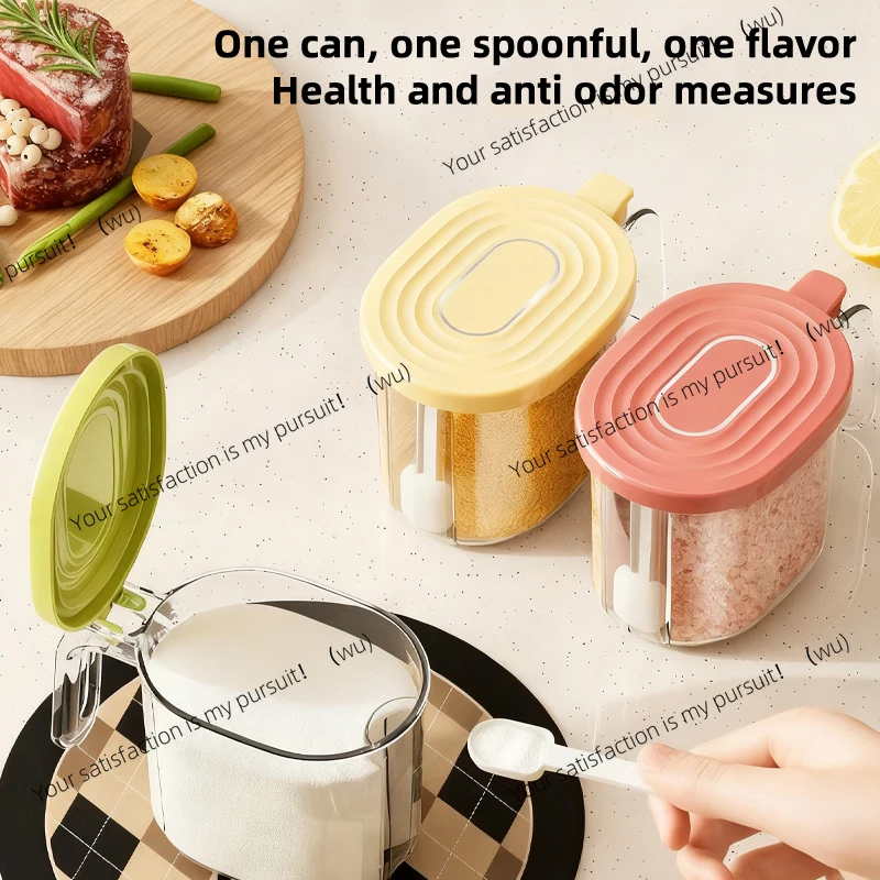 Kitchen Seasoning Jar with Spoon Sealed Moisture-Proof Plastic Seasoning Box for Household Stir Fry Storage 1/2/3pcs Set
