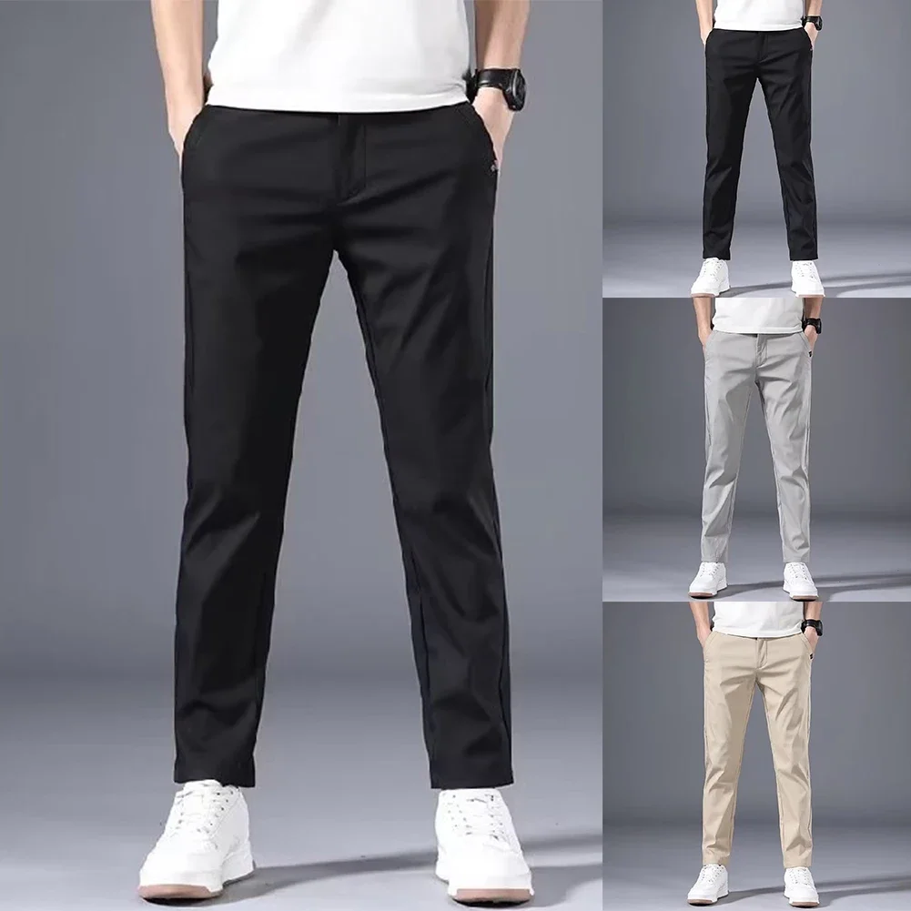 

Mens Slim FIT Stretch Chino Trousers Casual Flat Front Flex Classic Full Pants Breathable Outdoor Sports Soft Daily Business