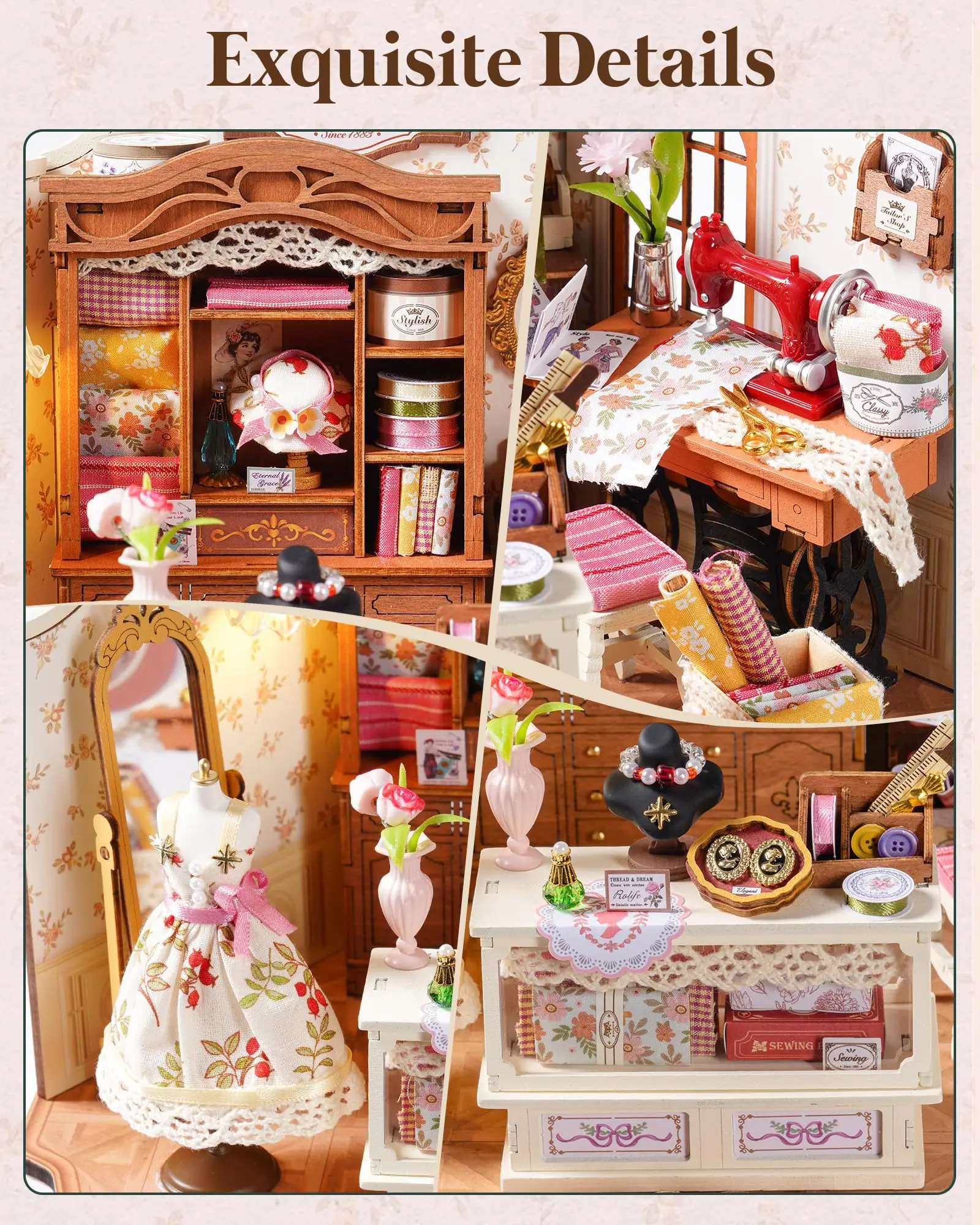 Robotime Elsa's Tailoring DIY Miniature House Miniature Craft Studio Victorian Style Decor For Miniature Collectors Kids Adults