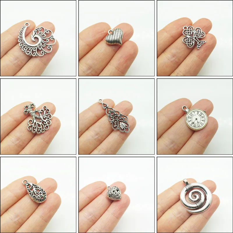 New Retro Heart Teardrop Watch Tree Phoenix Charms Antiqued Silver Plated Pendants For Gifts Jewelry