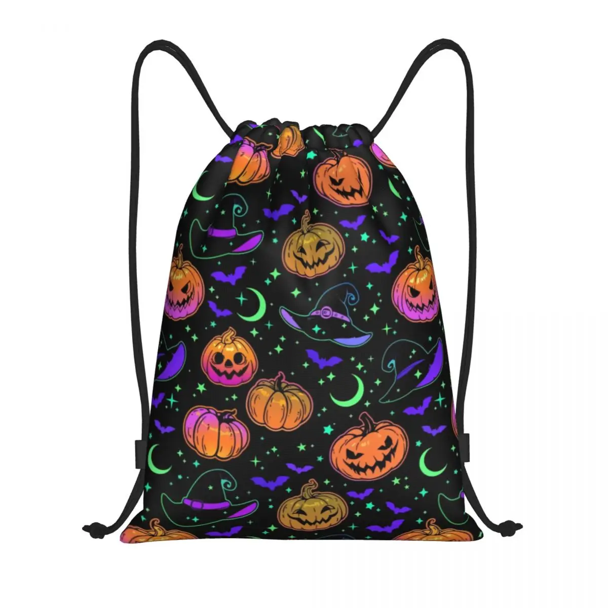 Custom Halloween Witch Pumpkin Bats Magic Mysterious Horror Drawstring Bags Men Foldable Sports Gym Sackpack Training Backpacks