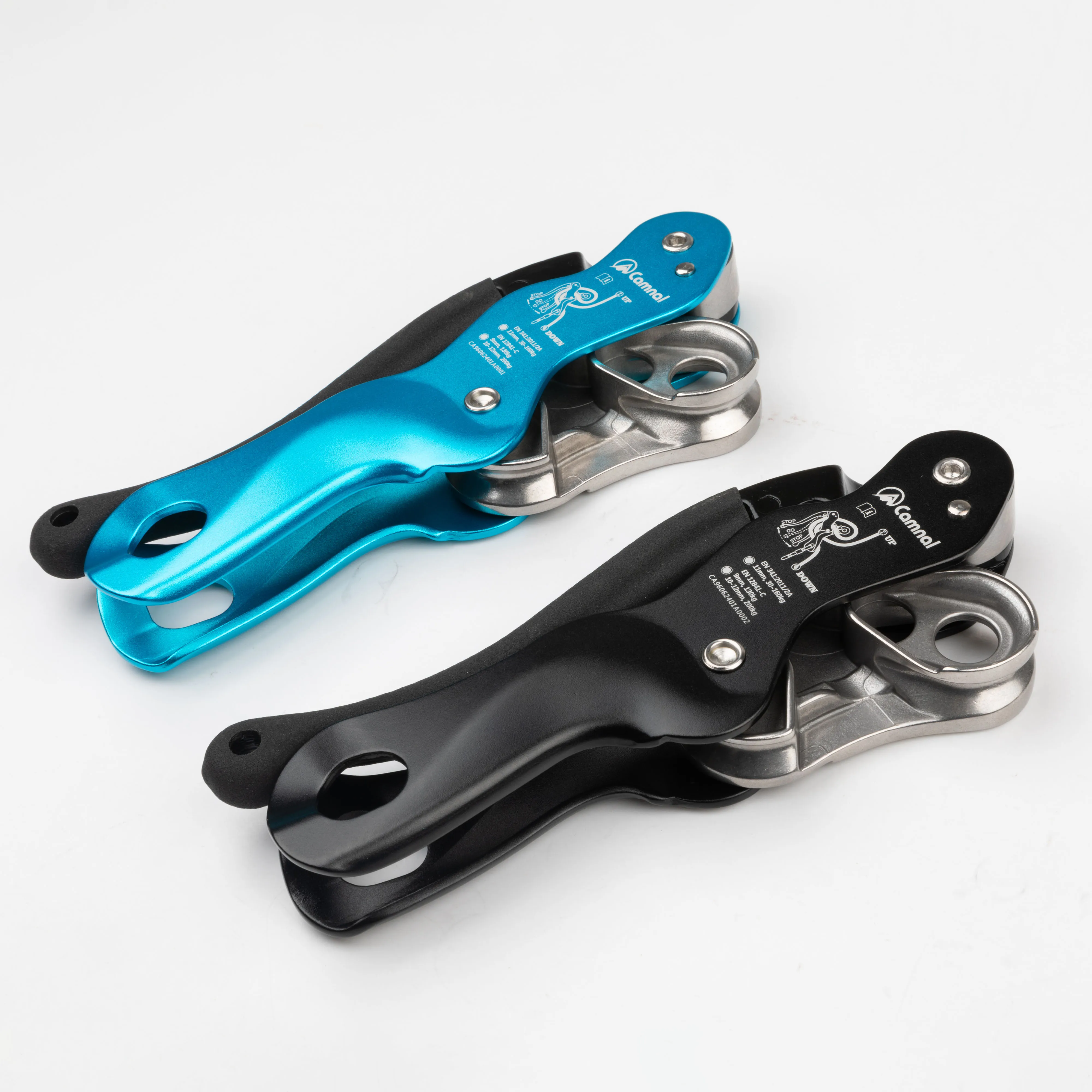 Manual Control Load Capacity 150 KN Rappelling Belay Device Anti-panic Double Stop Descender Aluminum Alloy + Climbing