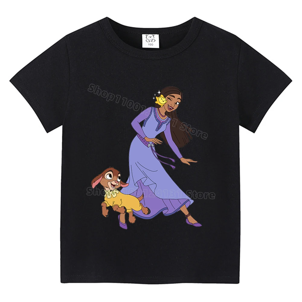 Wish Disney Clothing for Girls New Movie Princess T Shirt for Children Trendy Colorful Cotton T-shirt Cute Clothes Kid Top Shirt