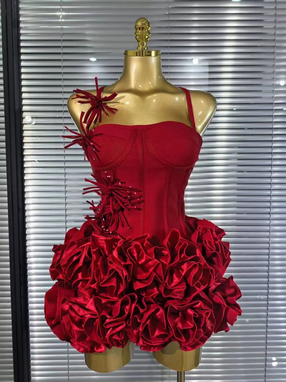 Rojo Negro mujeres Sexy Halter Full Florals 2 piezas ceñido al cuerpo Mini vestido vendaje celebrar club nocturno fiesta traje de cumpleaños