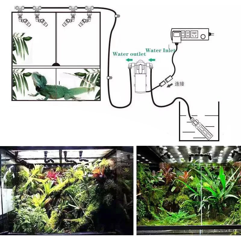 Esőerdő misting Rendszer, Hüllők fogger terrariums humidifier kerti Üvegház Öntözés vize Fecskendő