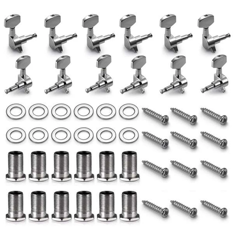 Spare Parts 12 Pack Acoustic Guitar Guitar Pins Tuner Head Knobs (6 Left + 6 Right) Silver