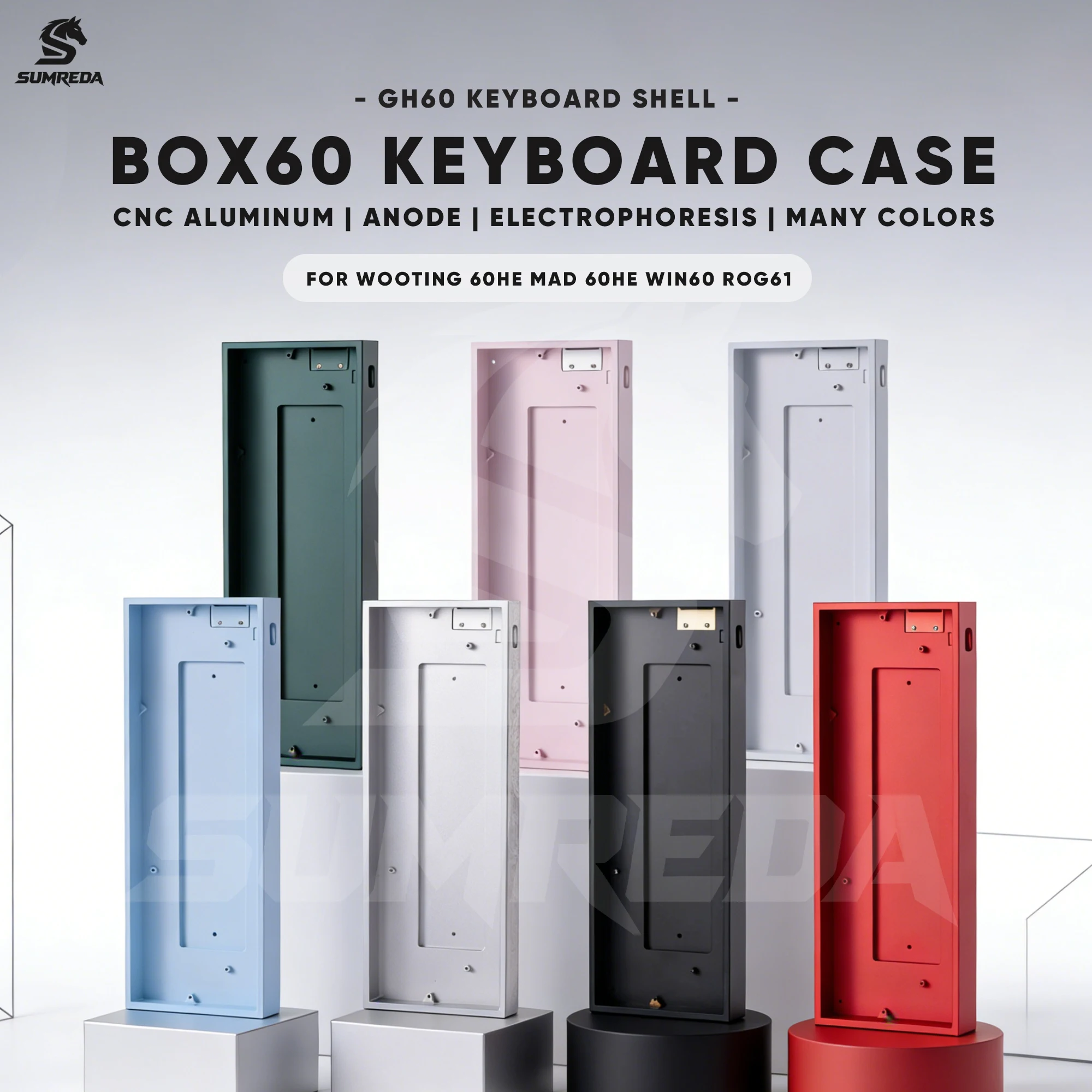 SUMREDA BOX60 CNC Aluminum Keyboard Shell 60% Keys Layouts GH60 Keyboard Case For Wooting 60HE Mad 60he Raven61 Win60 keyboard