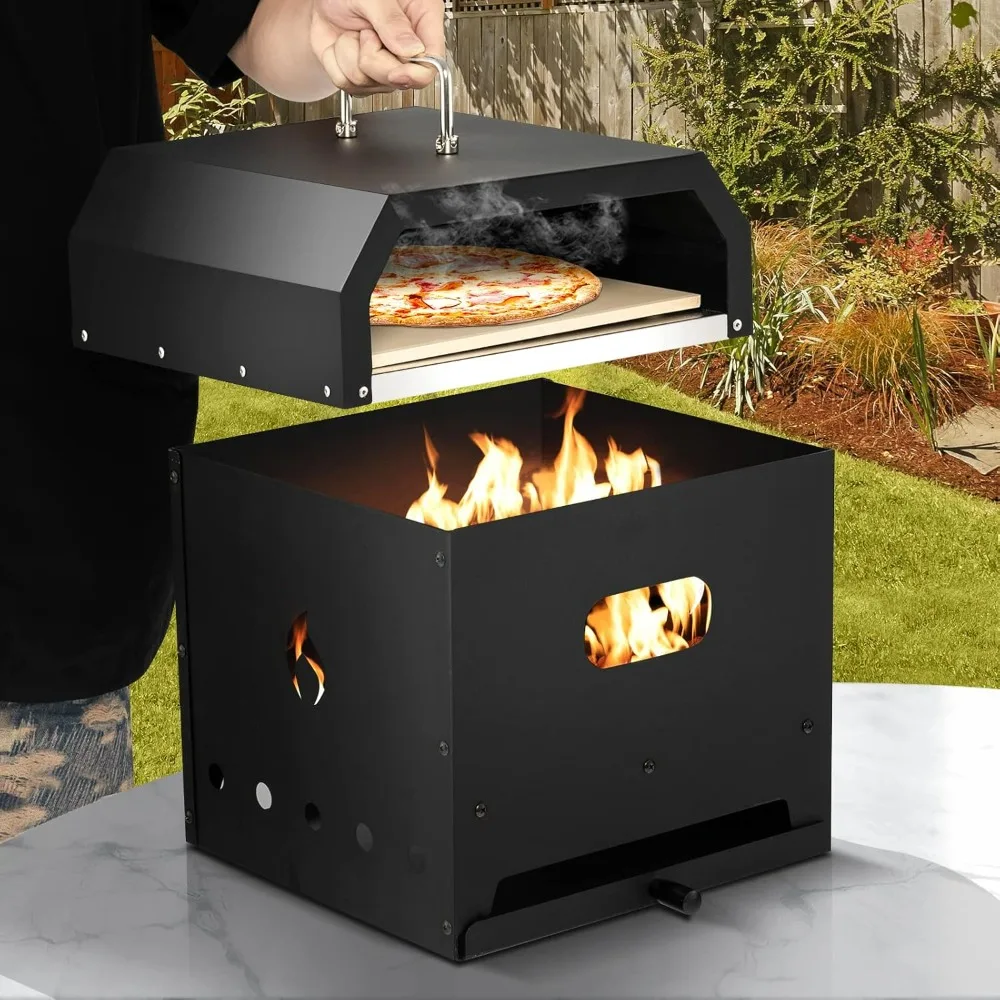 Outdoor 4-in-1 Wood Fired Pizza Oven and Grill with 12 Pizza Stone, Pizza Peel, Waterproof Cover, and Grilling Accessories