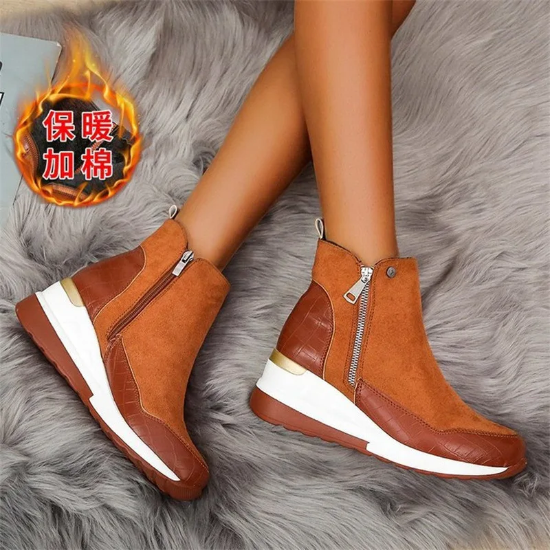 موضة الشتاء السيدات أحذية جديد وصول 2024 الأحذية النسائية الدافئة منصة الثلوج حذاء من الجلد للفتيات إسفين الكعوب للنساء #2