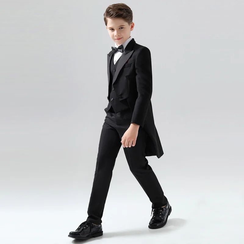 Kids Formal 007 Black Tuxedo Wedding Dress Flower Boys Evening Party Photograph Suit Children Birthday Gift Ceremony Costume