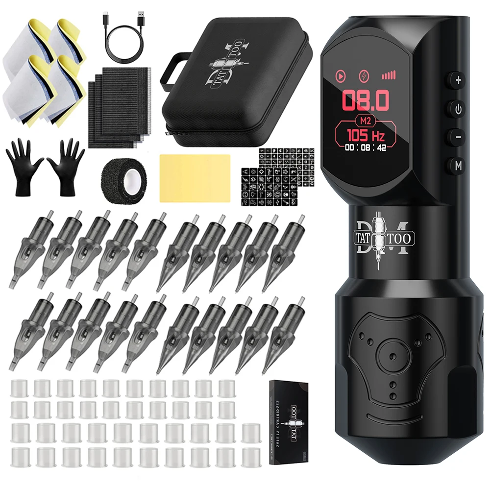 

Large Color Screen Digital Display DM Red-dragon Wireless Tattoo Pen Kit Permanent Makeup Tattoo Machine Kit with 4.0 Stroke