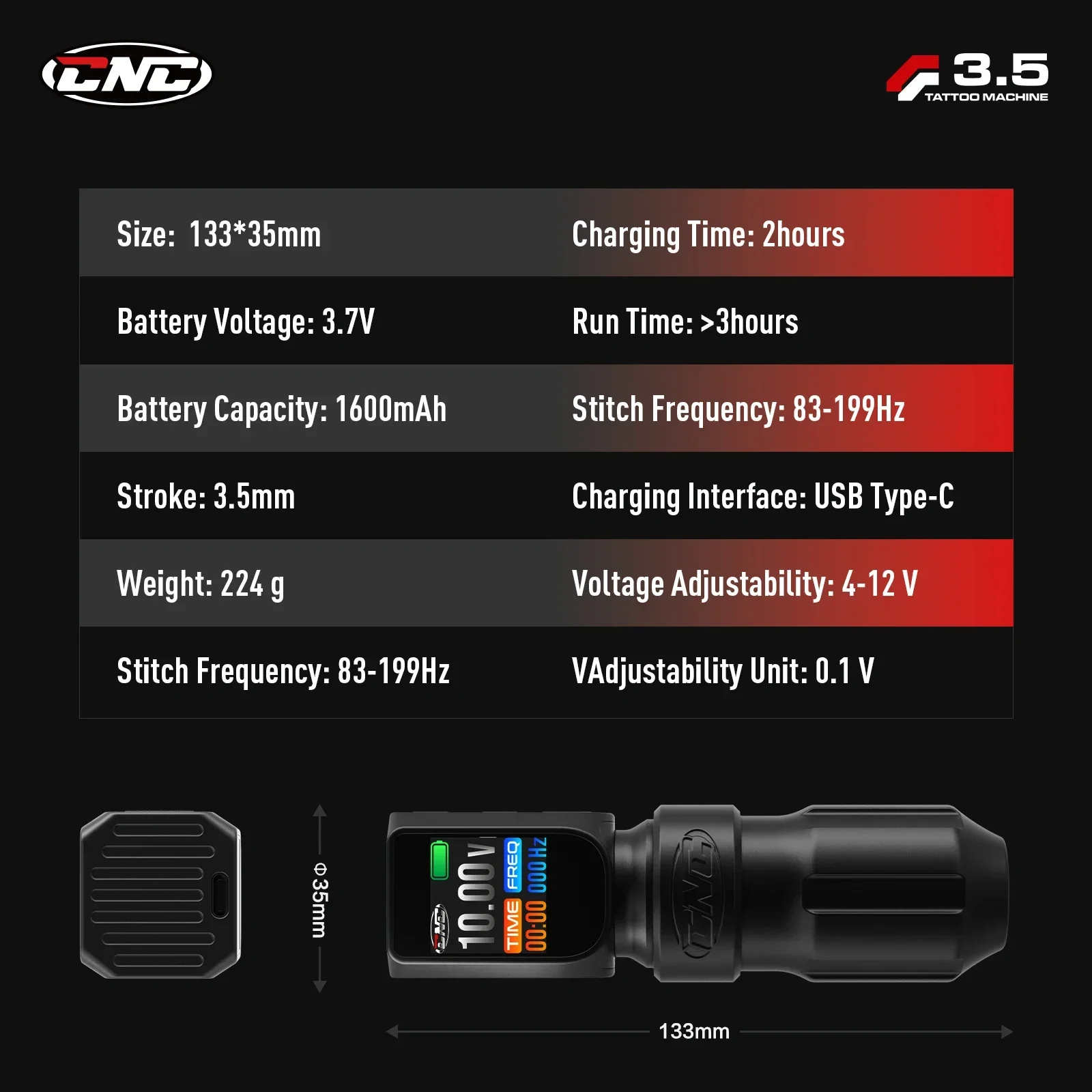 Rain caneta de tatuagem rotativa sem fio, bateria, curso ajustável, profissional, máquina de tatuagem rotativa sem fio