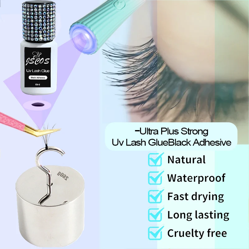 Cola adesiva preta para extensões de cílios, enxertando lâmpada de cílios, LED UV Lash, maquiagem, 10ml