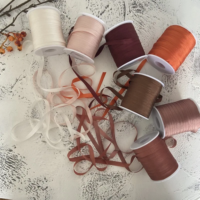 

7mm,10meters/color,silk set,70M,100% real pure thin normal silk ribbons for embroidery and handcraft project,gift packing Browns