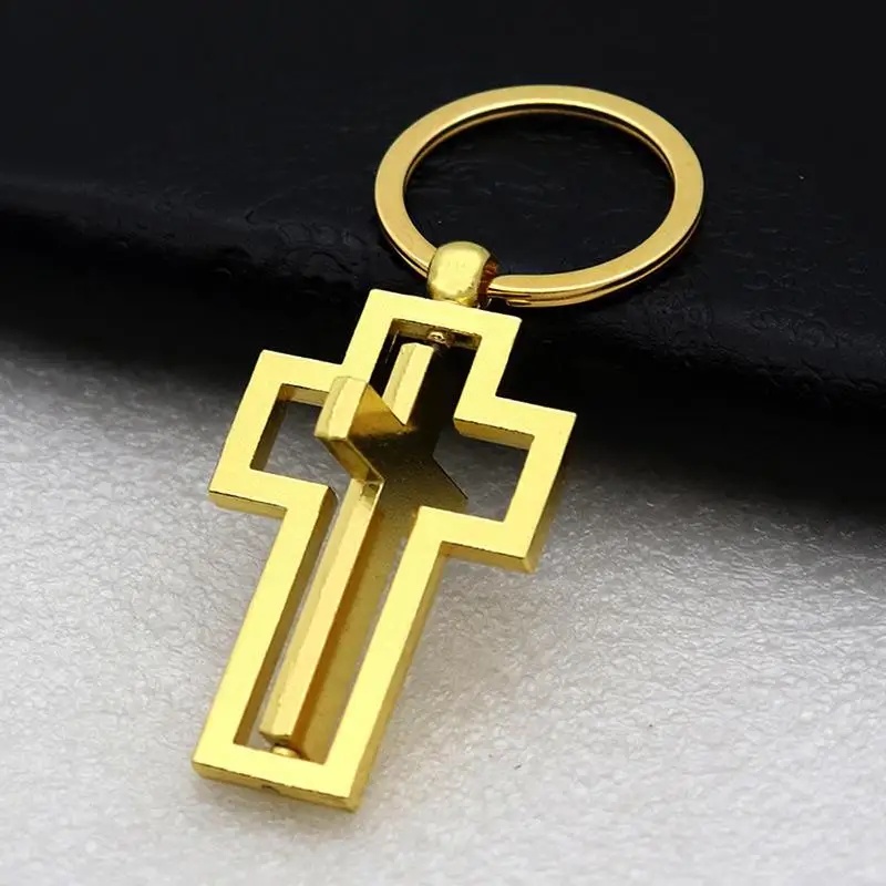 

360 Rotating Crosses Keychain Metal Hollow Car Key Pendant Waist Hanging Key Holder Religious Belief Souvenir Gift