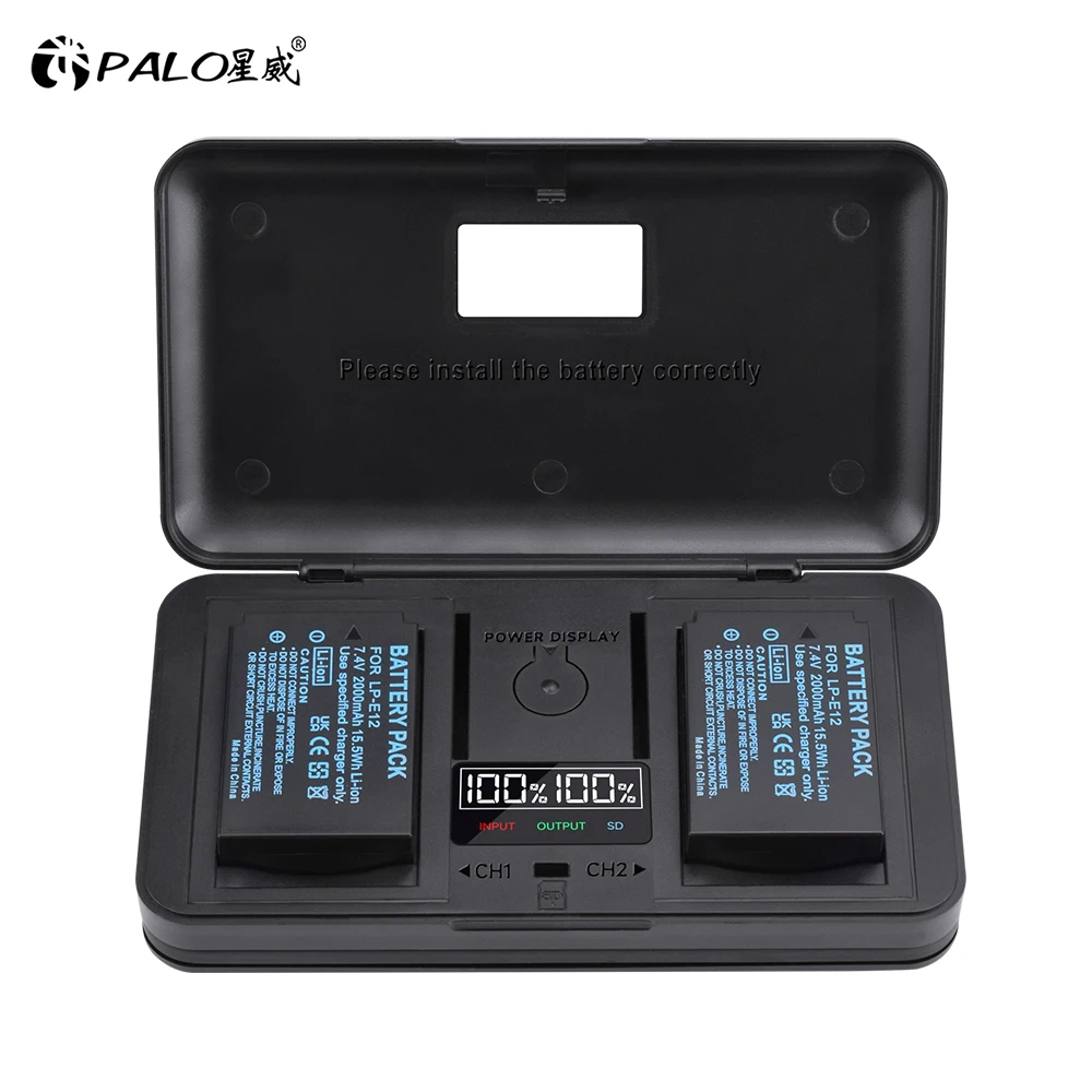 

PALO LP-E12 LP E12 Battery + Storage box /SD Interface /LCD Charger for Canon Rebel SL1 100D Kiss X7 EOS-M EOS M M2 EOS M10 M50