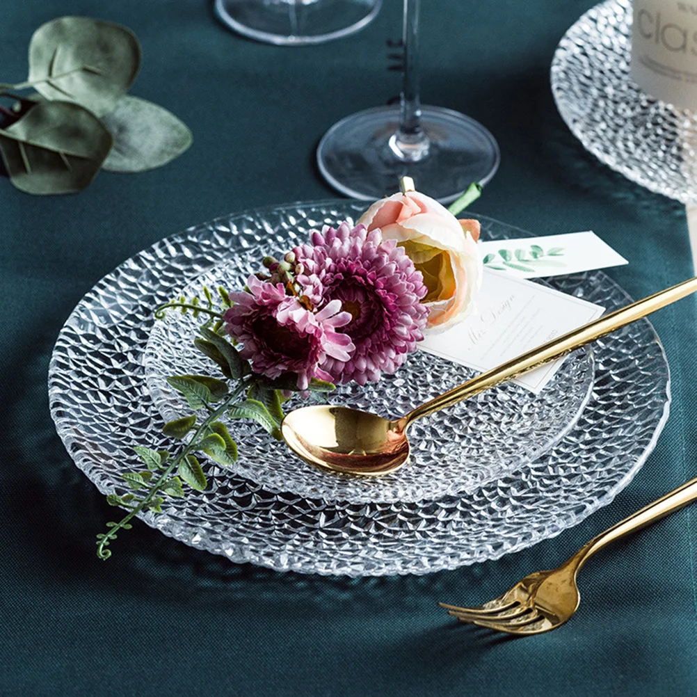 

7 Inch Creative Ice-Flower Crystal Glass Plate Sturdy Lightweight Fruit Dessert Tray Ideal for Coffee Table Restaurant Home
