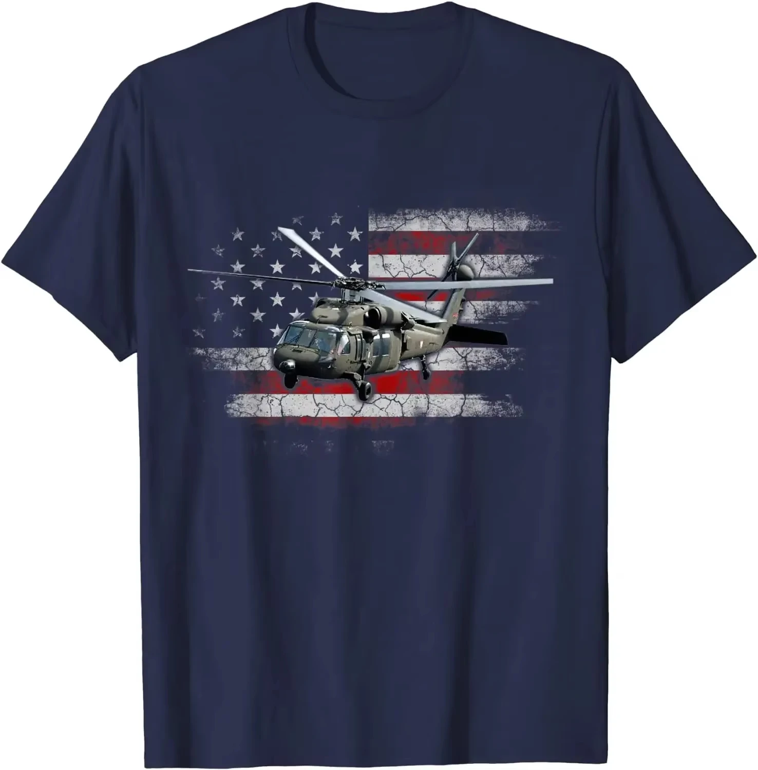 2026 New Cool Vintage USA Flag UH-60 Black-Hawk Helicopter T-Shirt  Cotton O-Neck Summer Short Sleeve Casual M