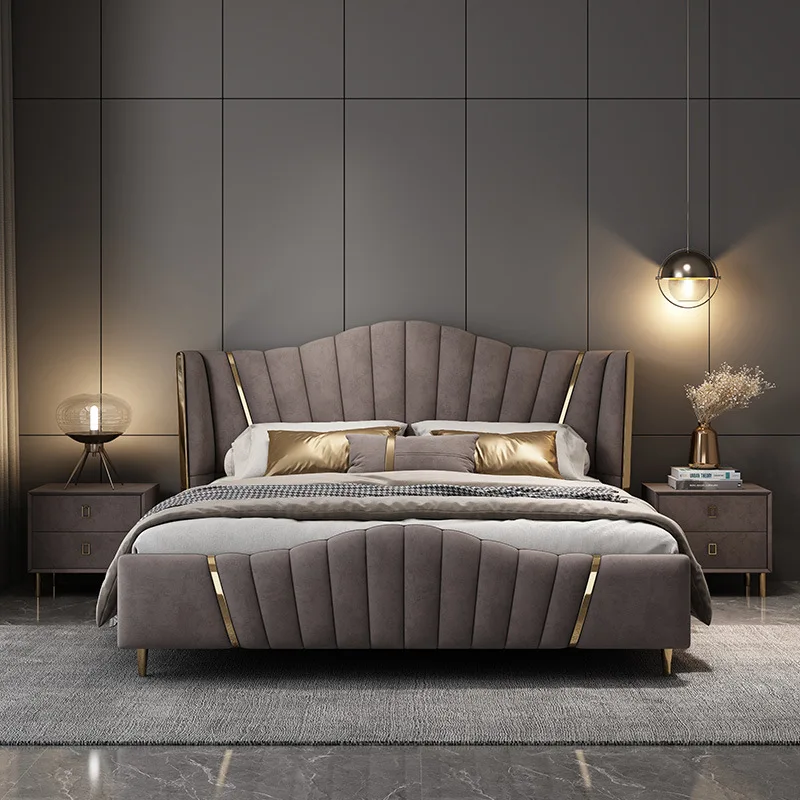 

Luxury modern simple science and technology cloth double bed 1.8m 2.0m master bedroom atmosphere net red bed Italian style new f