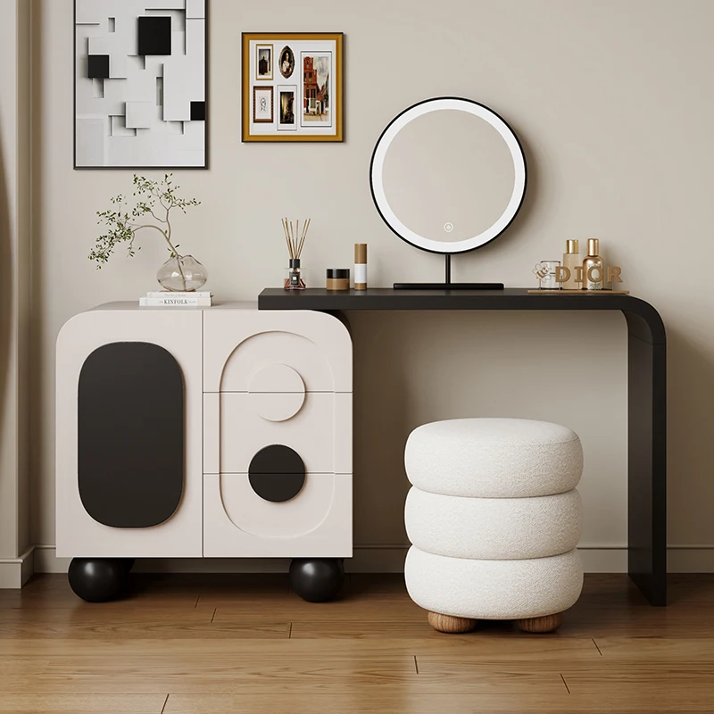 

Italian minimalist solid wood dresser chest cabinet integrated bedroom telescopic black and white makeup table bedside storage