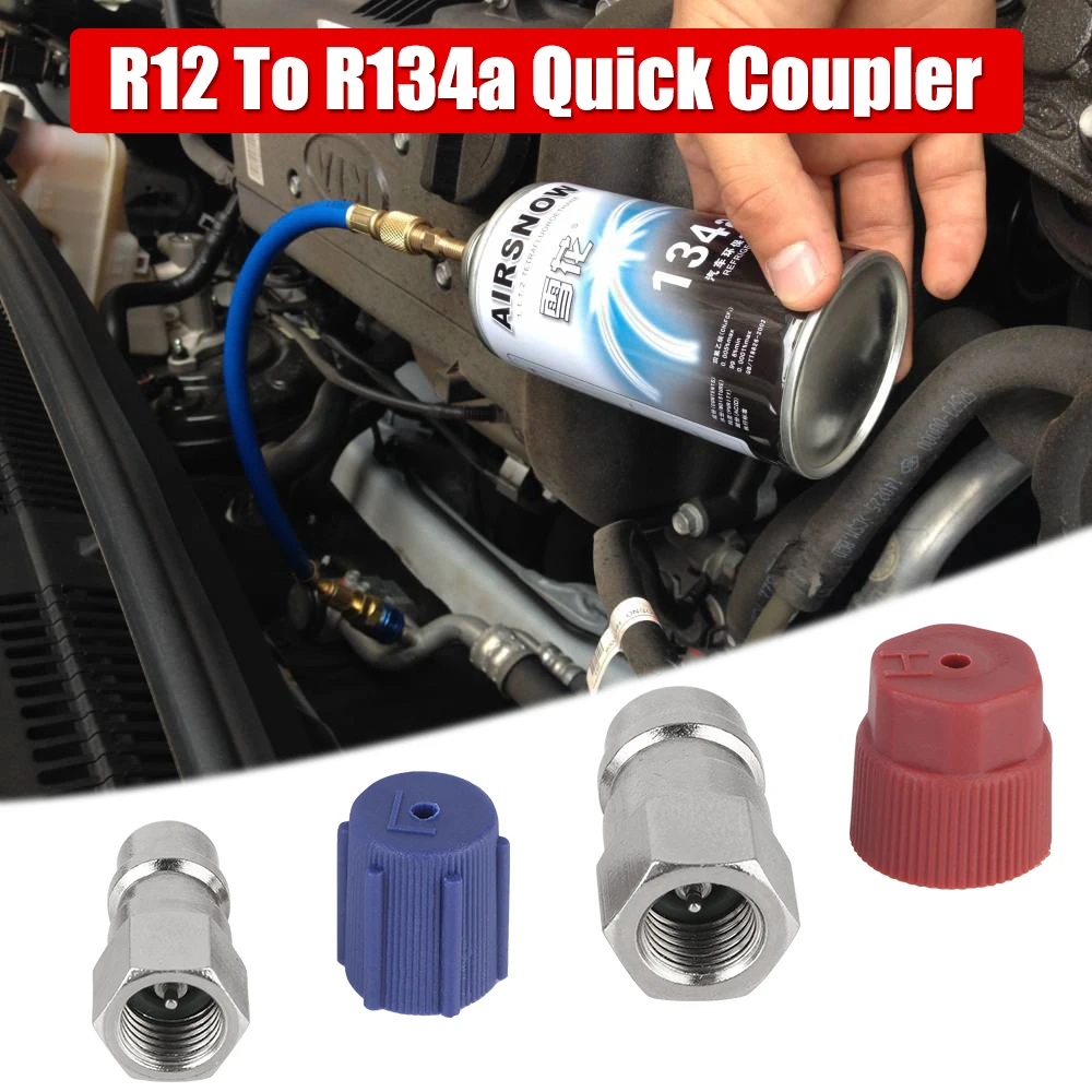 

High/Low AC Fitting Port Fit For Standard Auto Air Retrofits Conversion Adapter Car AC Quick Coupler R12 To R134a