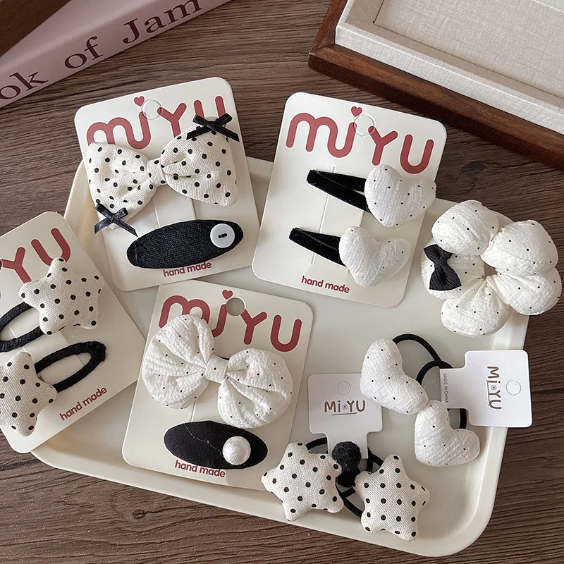 

Детские заколки для волос, набор 1 пара заколок с бантиком в горошек и резинками для волос в корейском стиле, нескользящие боковые заколки для девочек, комбинированные аксессуары