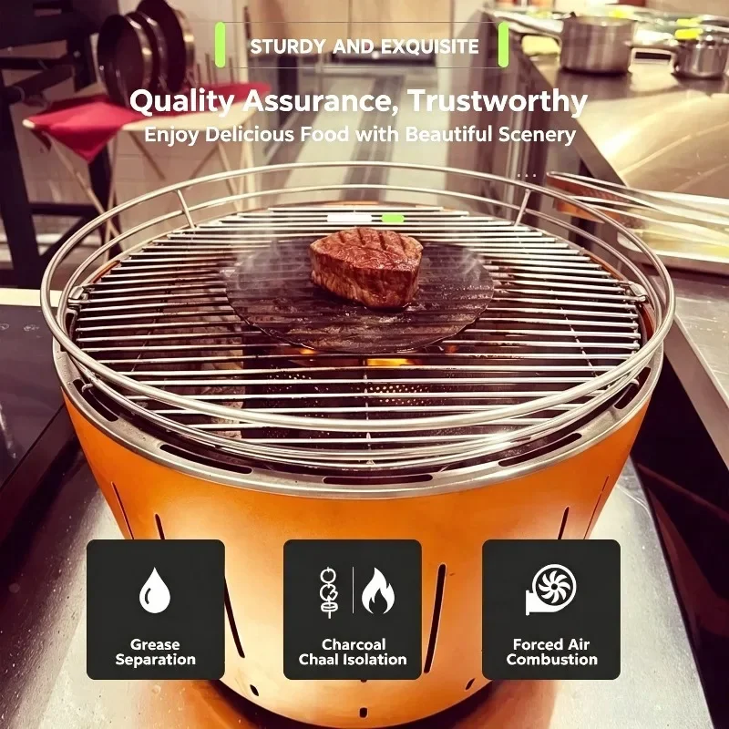 Portable Charcoal BBQ Grill Lotus Stove With Fan Smokeless Anti Scald Barbecue Rack For Indoor Outdoor Home Picnic