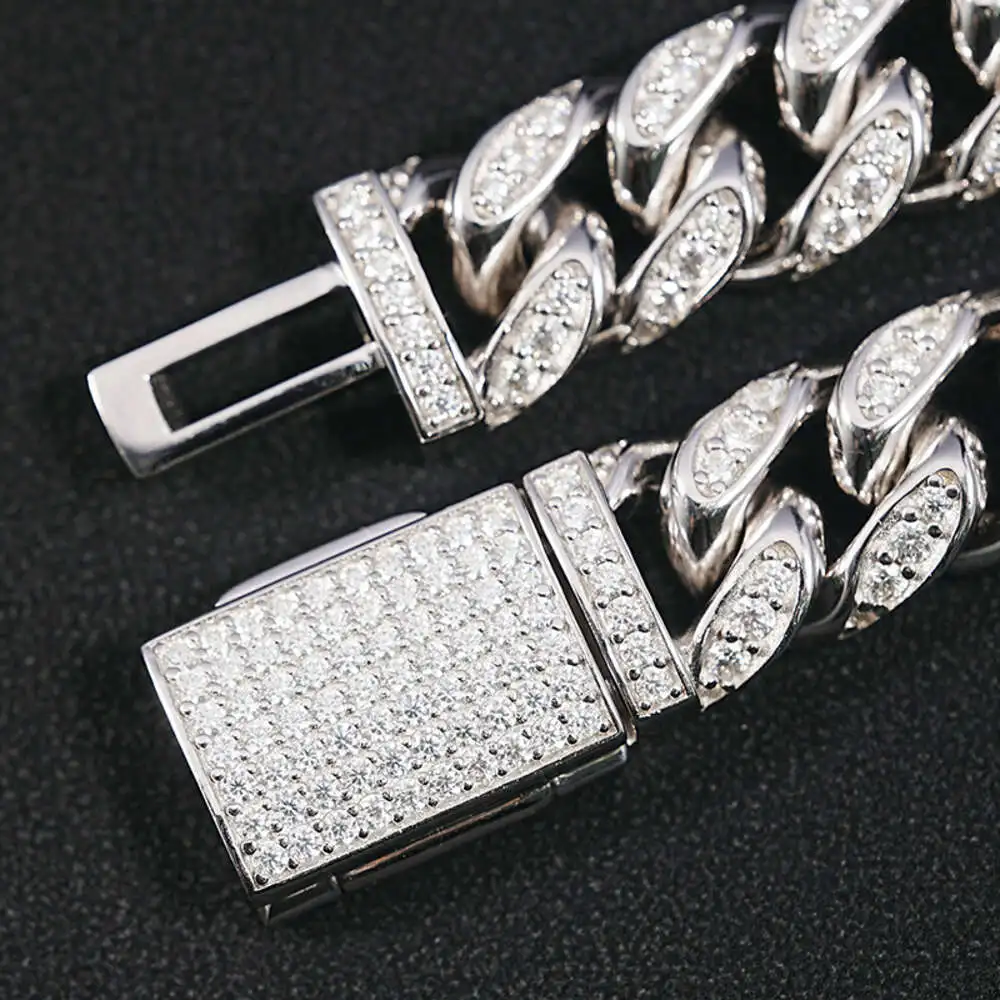 Luxury Sicgem 8.5 Inches 13 Mm Cuban Link Chain 925 Sterling Silver Bling Iced Out Moissanite Chains.