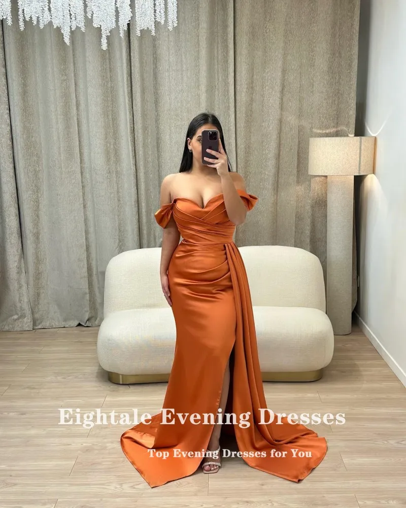 EPackage-Robe de soirée sirène orange avec plis et fente latérale, robe de Rh, robe de soirée de mariage, Off Initiated