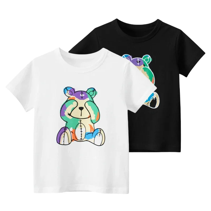 

2024 Summer Cartoon Bear T Shirt Girls Short Sleeve O-Neck Kids Clothes Lovely Girl T-Shirts Children's Cotton Tops