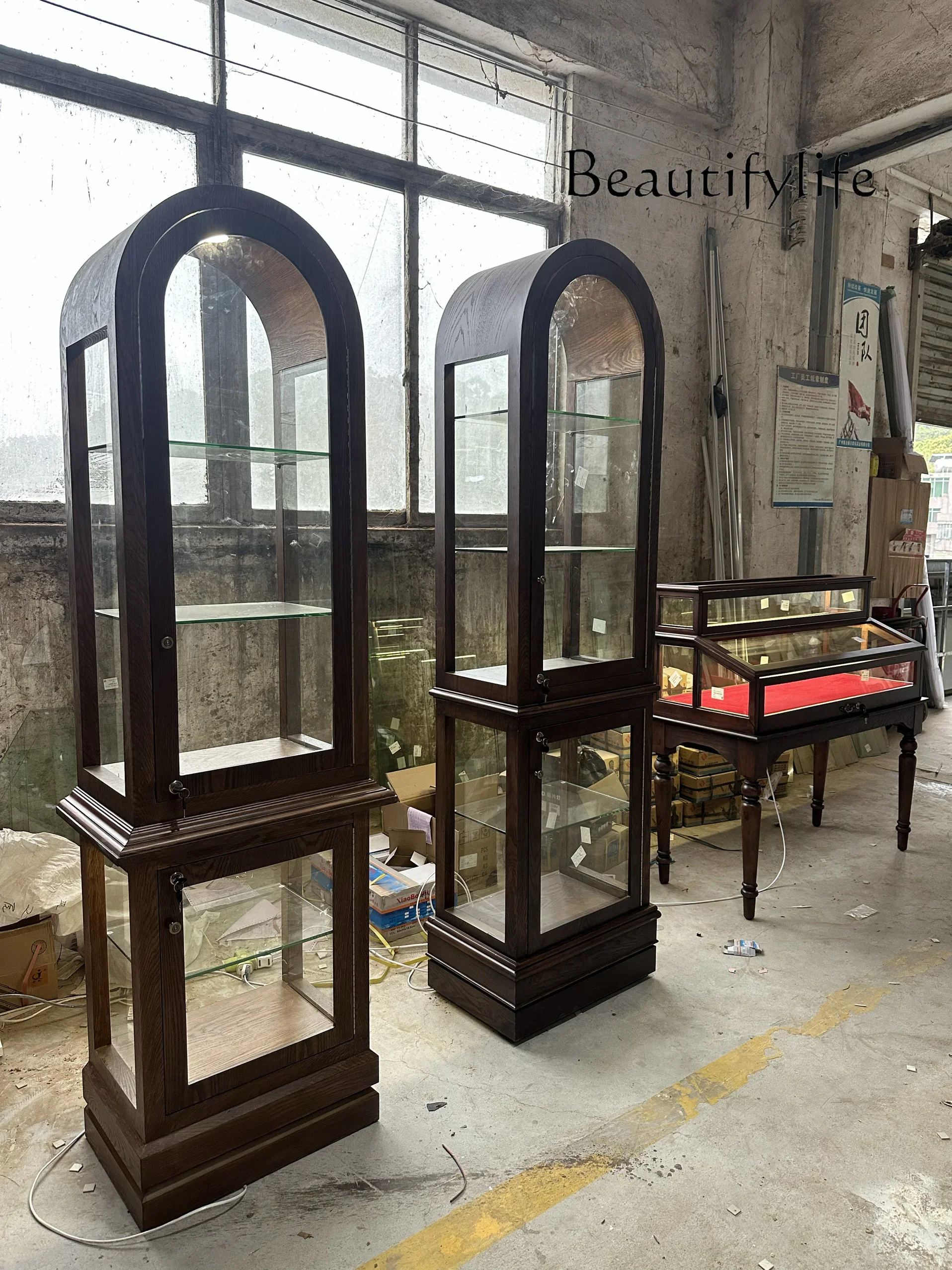 

cabinet boutique shooting Jewelry cabinet medieval store products retro display walnut glass