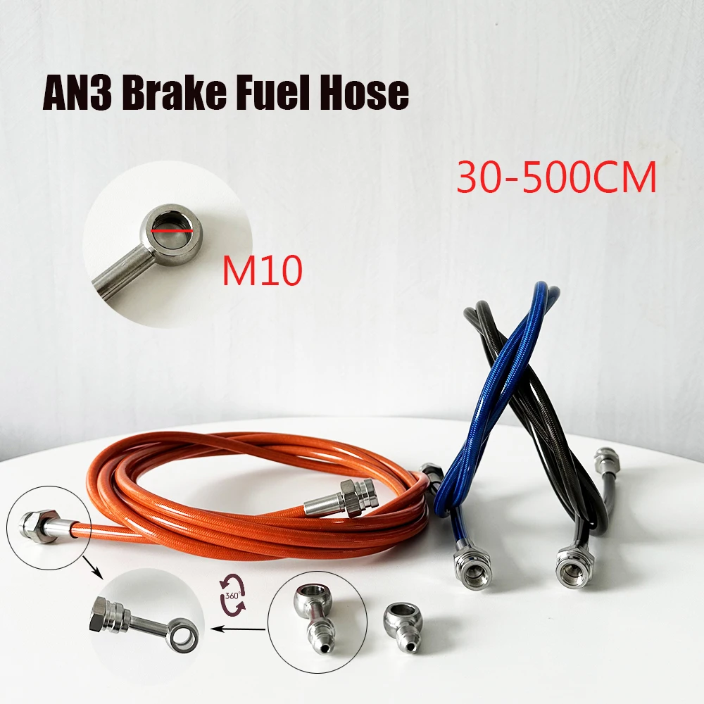 Stainless Steel Braided  Motorcycle Brake Hose Clutch Hydraulic Oil Line Pipe 2X Banjo Fitting 0 Degree M10X1.0 Hexagonal Joint