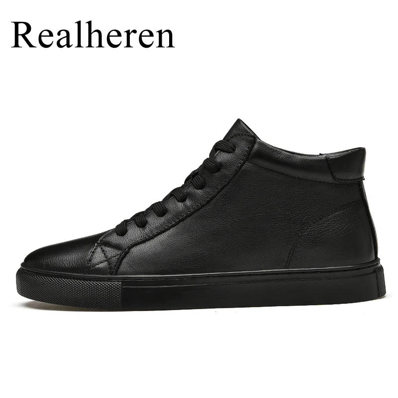 Genuine Leather White High Top Sneakers Men Skate Shoes Skateboard Shoes Black Big Size 48 49 Autumn Winter Plush