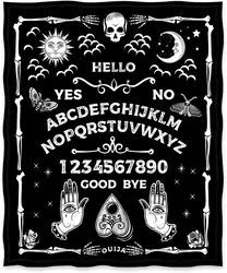 Ouija Board Blanket Gothic Witch Gift for Halloween Sun Moon Skeleton Skull Horror Spooky for Decor Throw Blankets Black 50