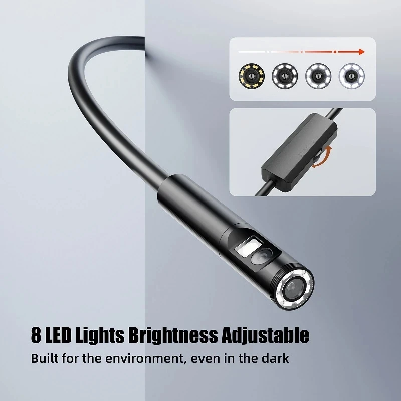 Endoscope Camera Dual Lens 8mm HD Borescope IP67 Waterproof Inspection Camera Screen for OTG Android Smartphone PC Notebook