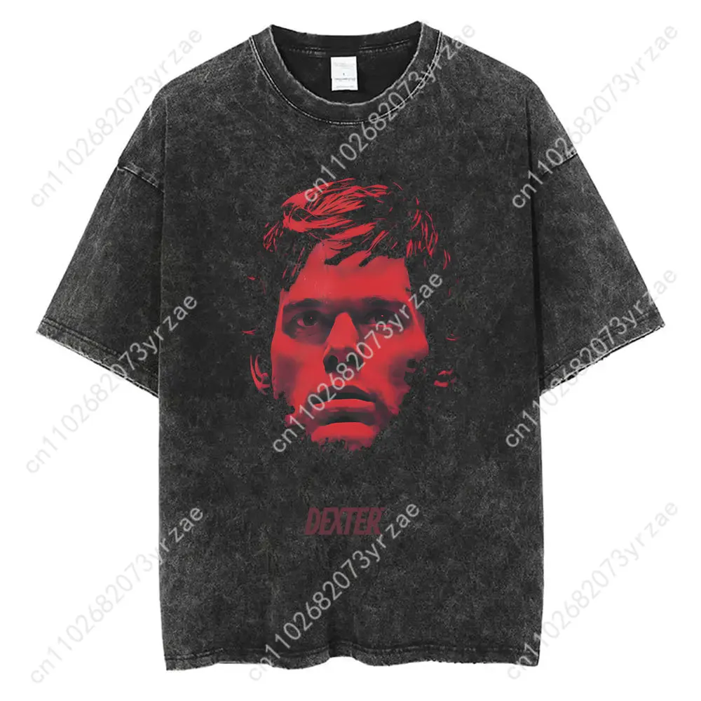ديكستر مورغان ريترو غسل التي شيرت رجل امرأة عالية الجودة خمر تي شيرت القطن قصير الأكمام موضة تي شيرت لينة تنفس القمم