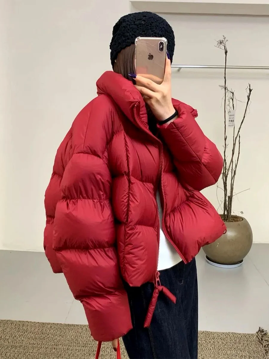 

Красная женская зимняя куртка-пуховик New National Stand 90 с наполнителем из белого пуха, теплая, свободного кроя, повседневная верхняя одежда