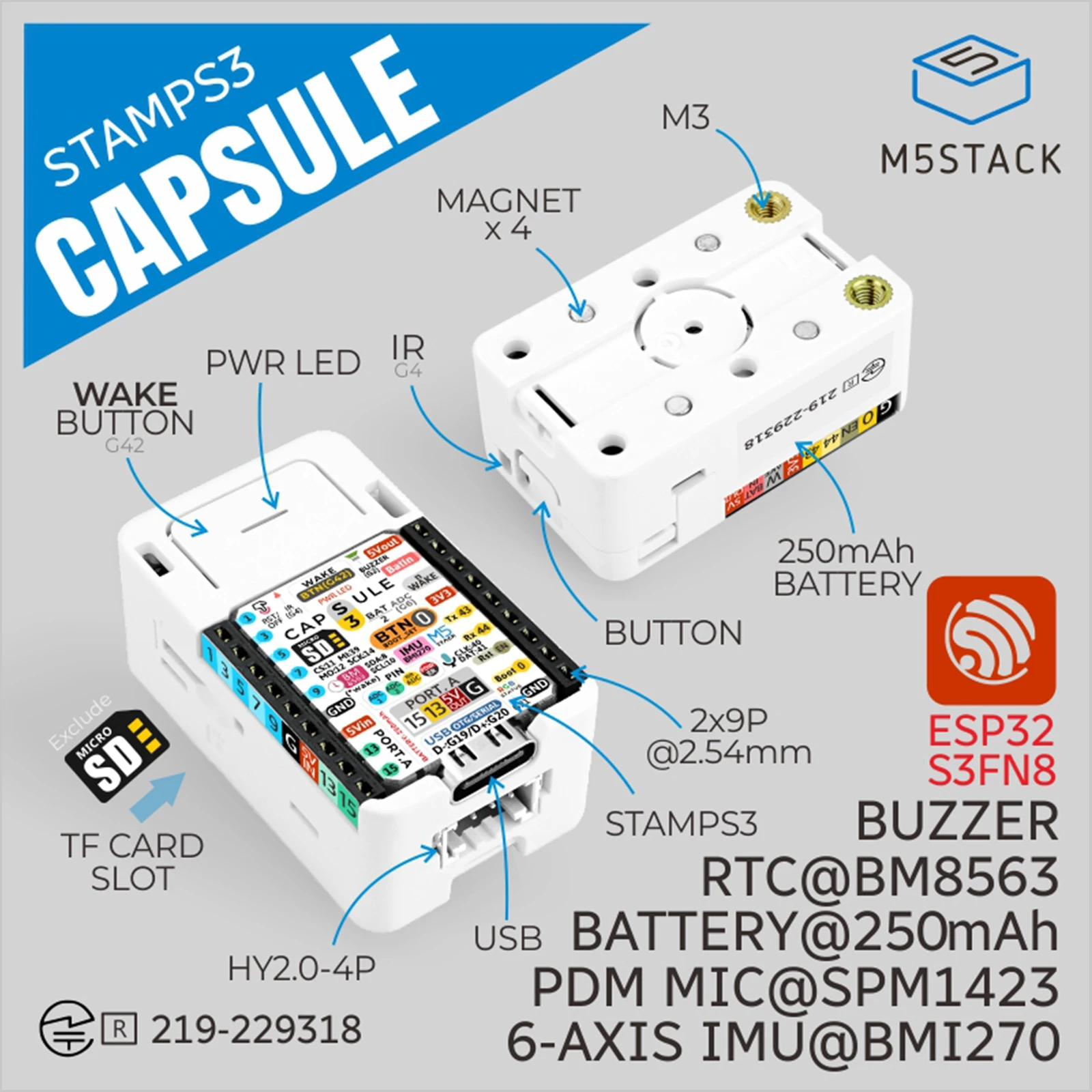 

M5Stack Official M5Capsule Kit w/ M5StampS3 IOT