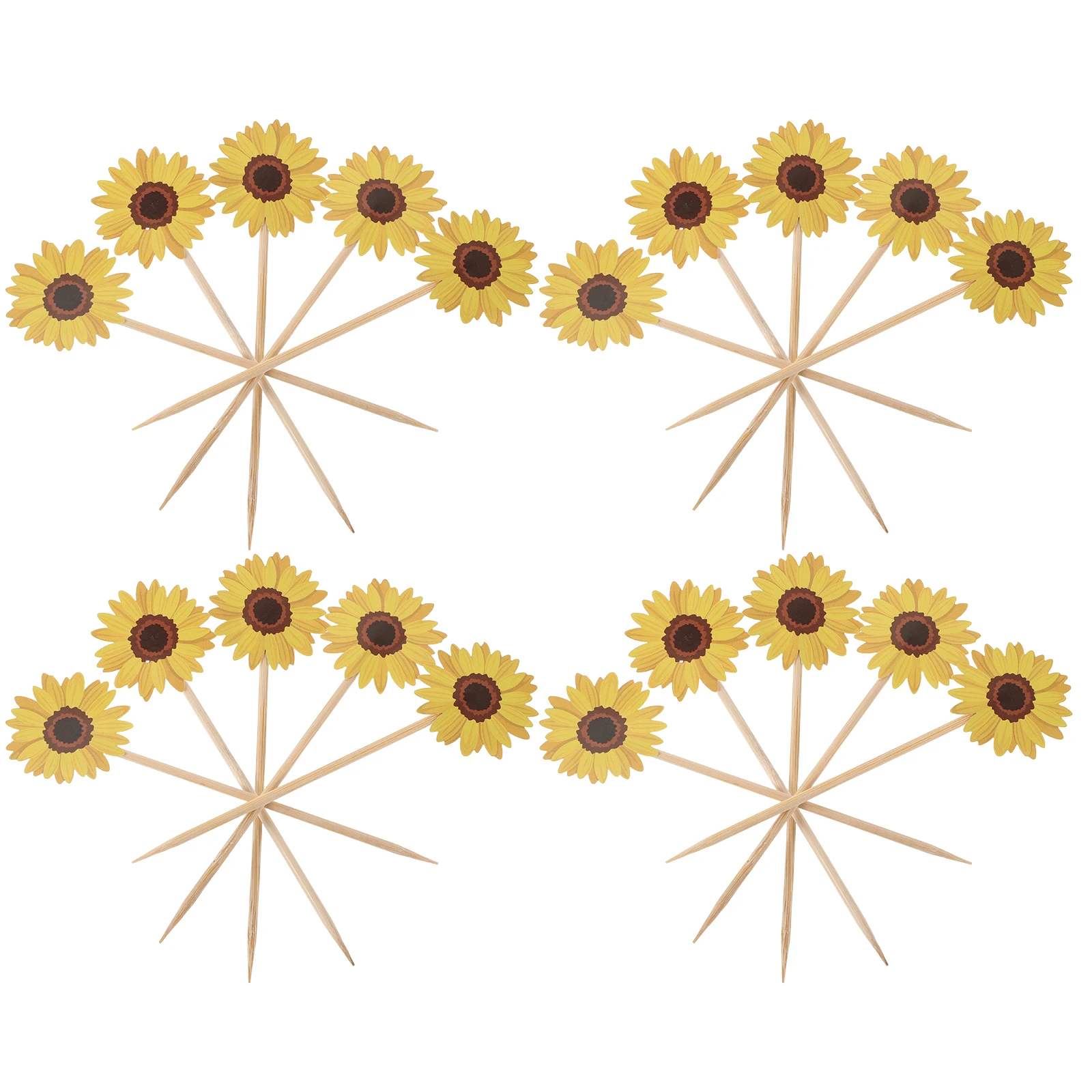 

100Pcs Floral Cake Topper Inserts Sunflower Design for Happy Birthday Cupcake Decorations Wedding Bakery Party Cake Decorating