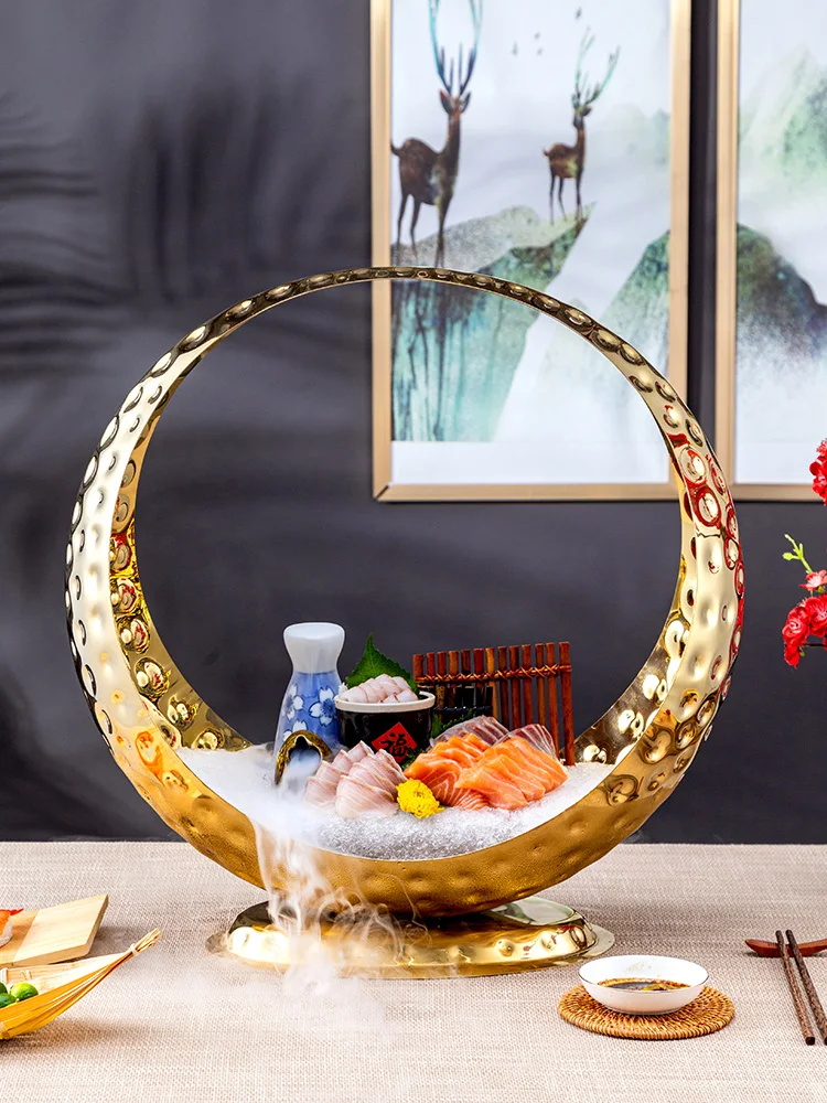 High end seafood style sashimi plat ice plate large salmon Yusheng sashimi special plate  artistic conception dish tableware