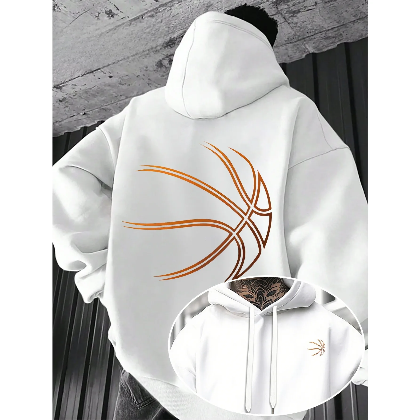 Herren Sport Hip-Hop Hoodie, Minimalistischer Basketball-Grafik-Streetwear, Russische Größe Fleece-Pullover Sweatshirt für Männer – Detail 2