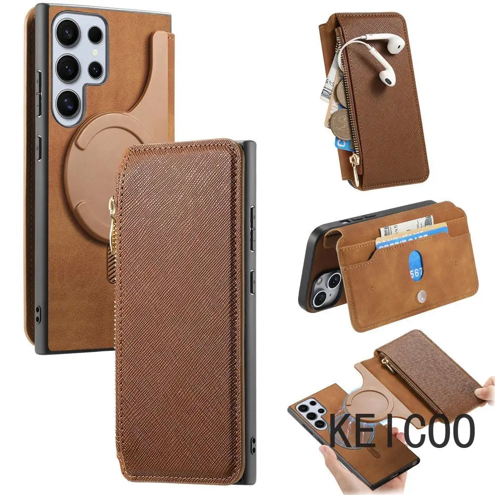 

Flip Cover Zipper Wallet Phone Shell for Samsung Galaxy S23 S24 S25 A06 A26 A56 FE Ultra Plus Multifunction Anti-fall Housing
