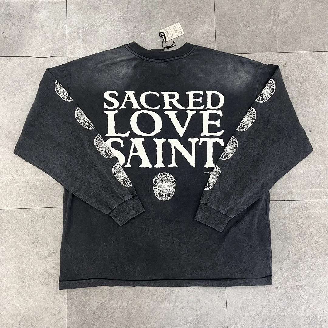 2026ss SAINT Streetwear Figure Print Washed Loose Heavyweight Cotton Casual Vintage Long-Sleeve Base Layer Men T Shirt