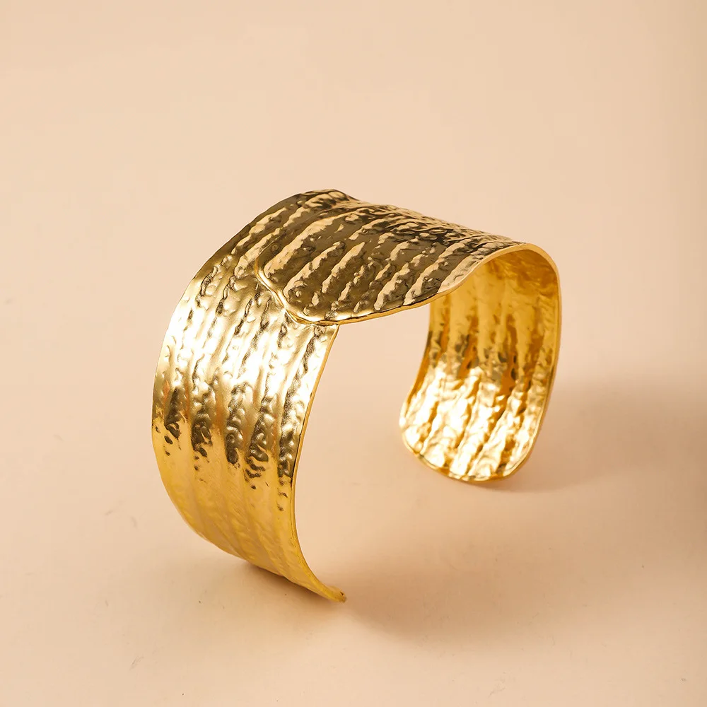 

High Quality Adjustable Stainless Steel Wide Bangle Bracelet, Retro Gold Color Metal geometry Women's Cuff Bracelet