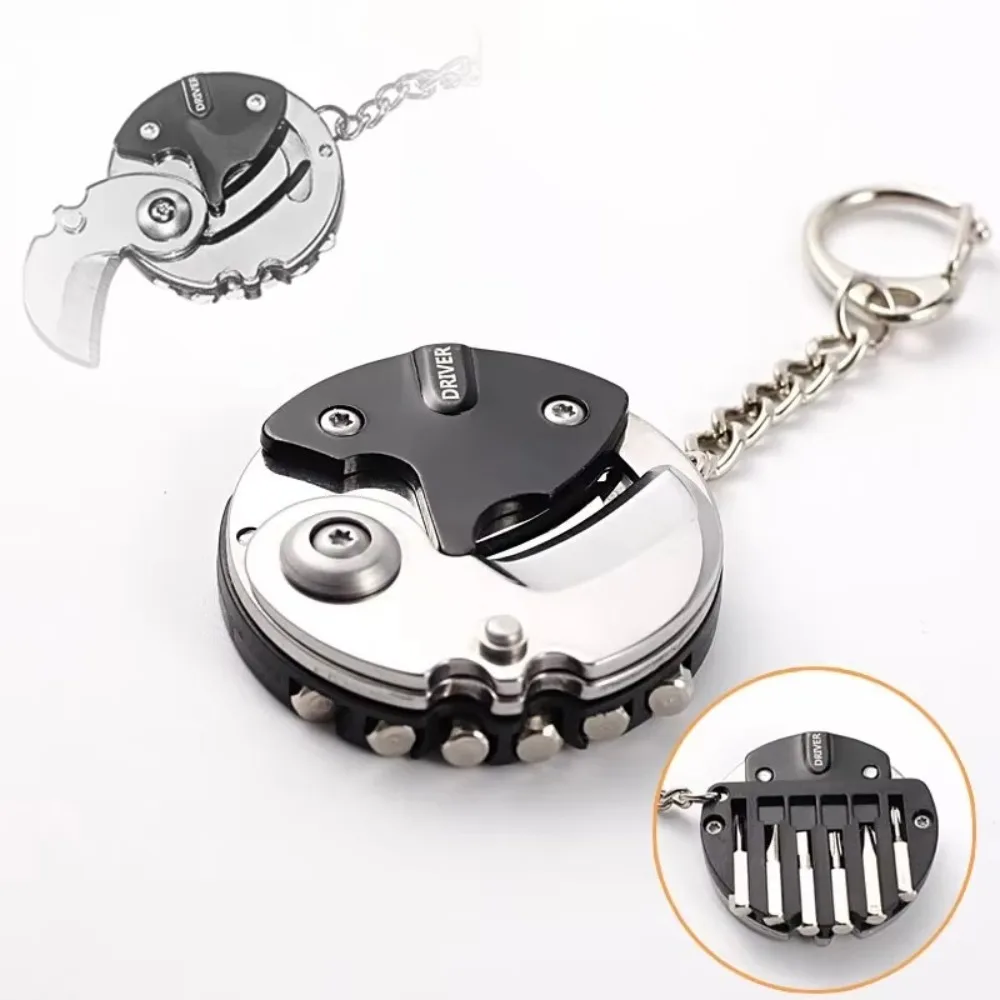 Image of Geschenk-Mini-Schlüsselanhänger mit Schraubendreher, tragbarer Edelstahl-Schraubendreher-Schlüsselanhänger, multifunktionaler Klappanhänger