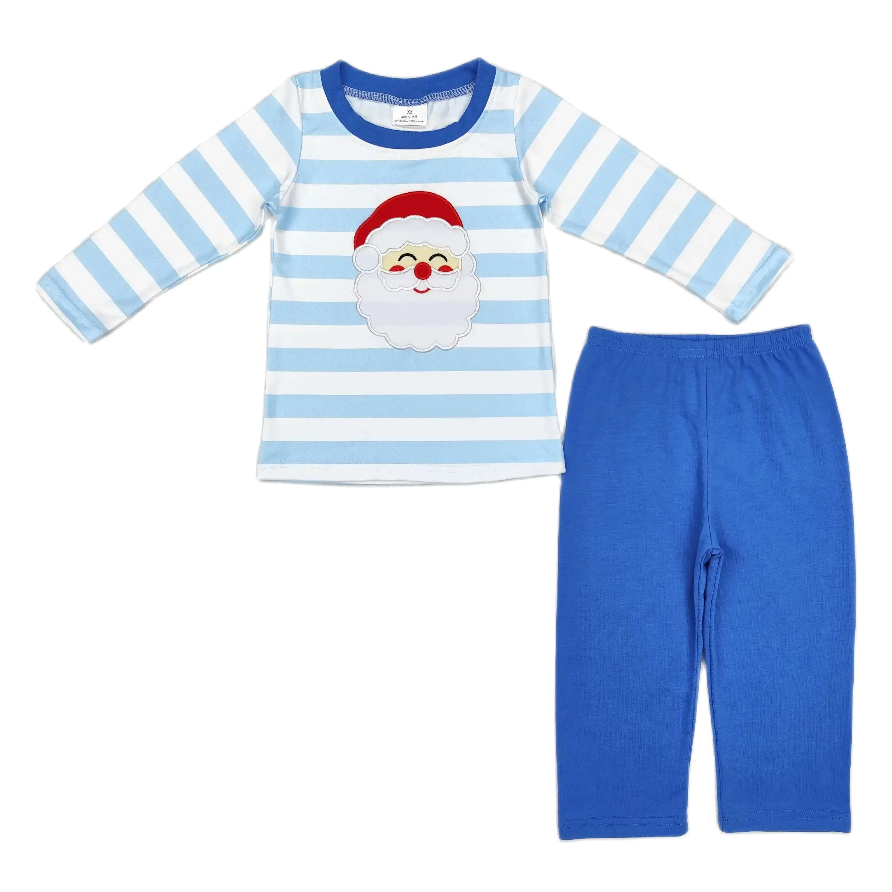 

Wholesale Toddler Baby Boy Christmas Santa RTS Boutique Blue T-shirt Cotton Pants Children Outfit Infant Kids Long Sleeves Set